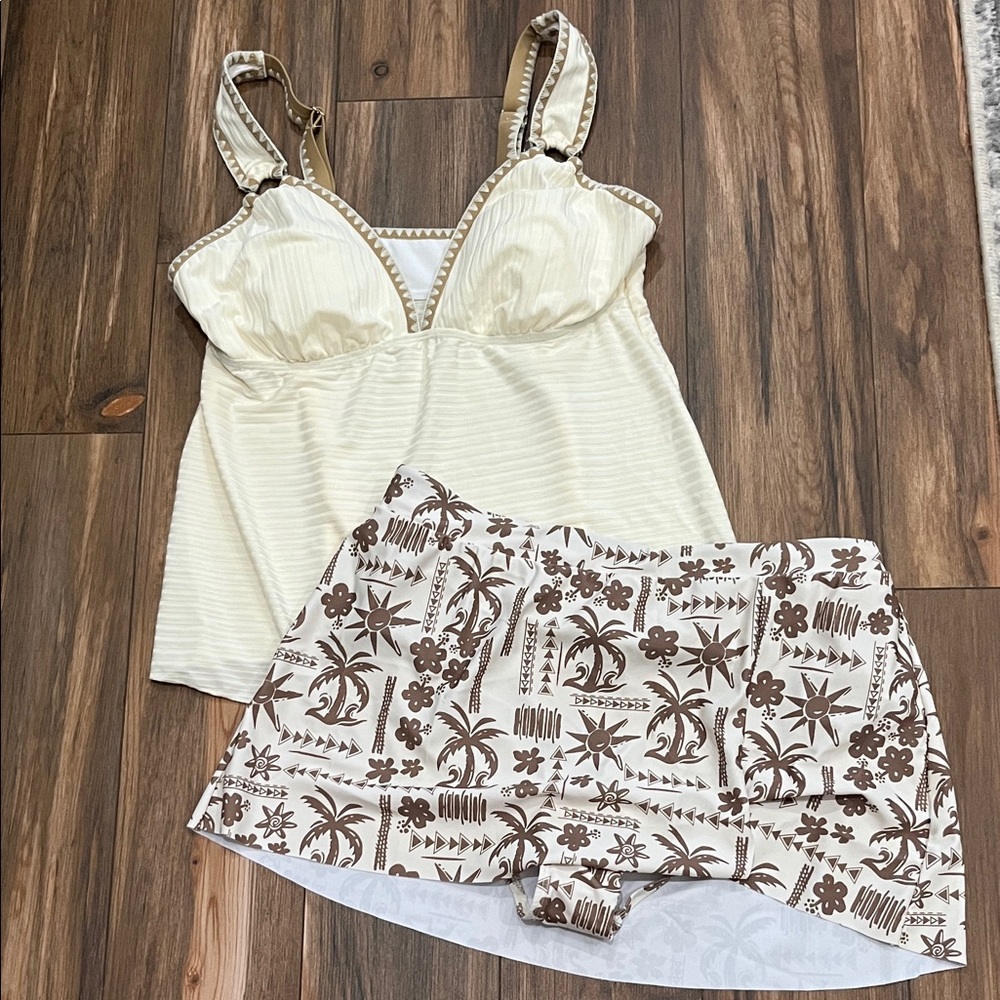 Cream and Brown Women's Swim Set